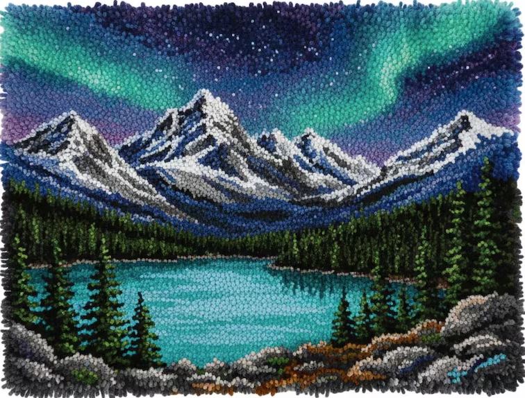 Rug Making Latch Hooking Kit | Aurora Night (75x55cm)