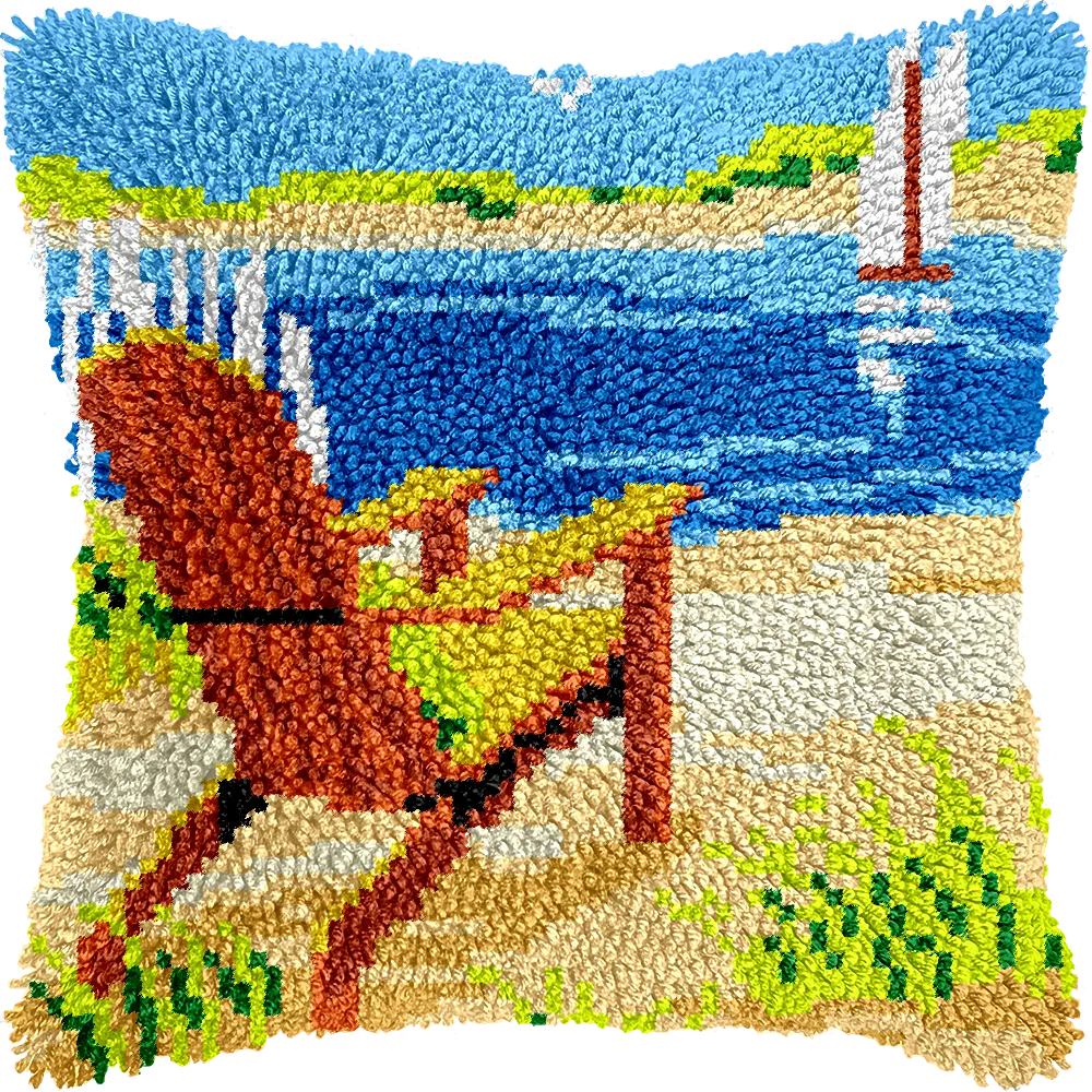 Pillow Latch Hooking Kit Cushion Cover | Beach Chair (43x43cm)