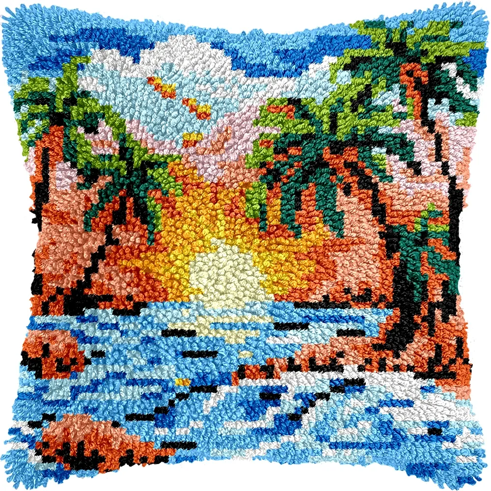 Pillow Latch Hooking Kit Cushion Cover | Palm Trees (43x43cm)