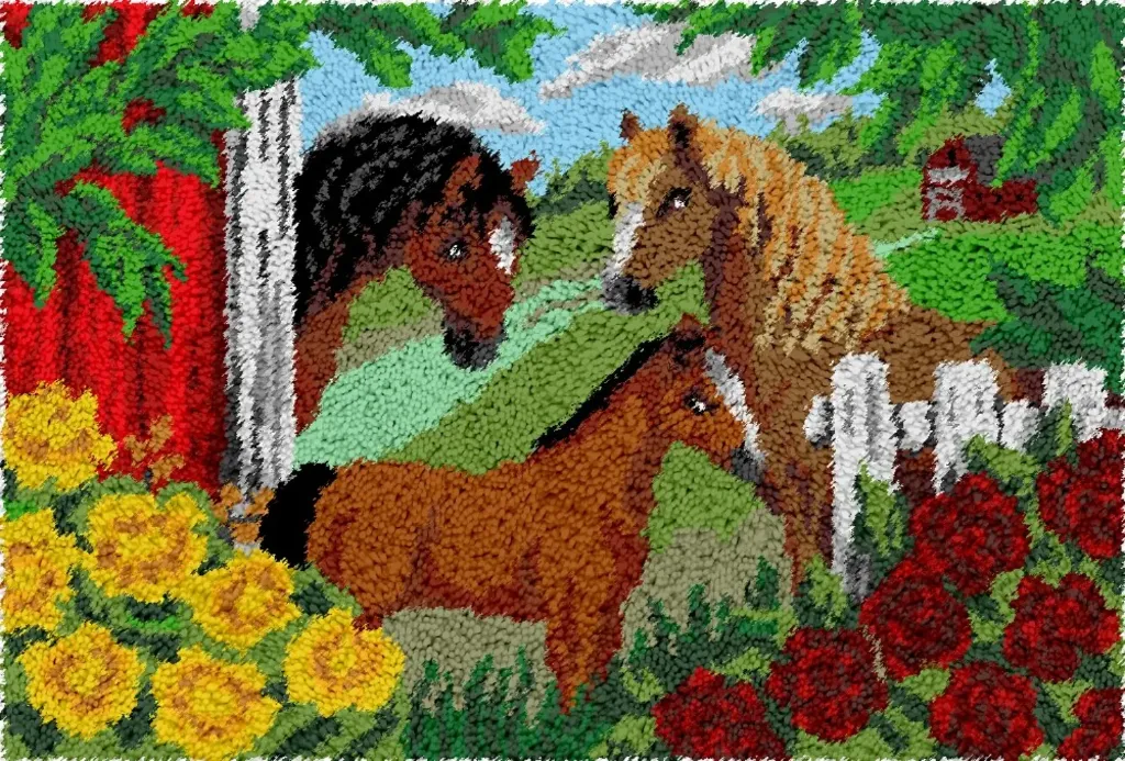 [SHU-3horses-87x61cm-blank] Rug Making Latch Hooking Kit | 3 Horses (87x61cm) Blank Canvas (Blank Canvas)