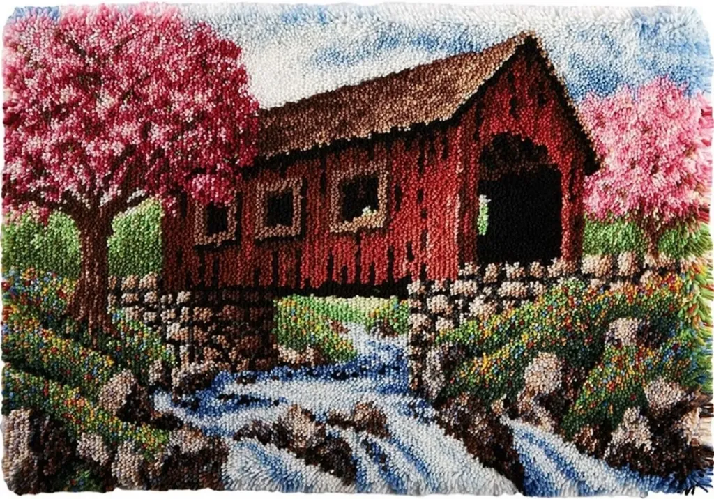 Rug Making Latch Hooking Kit | Covered Bridge Autumn (87x61cm)