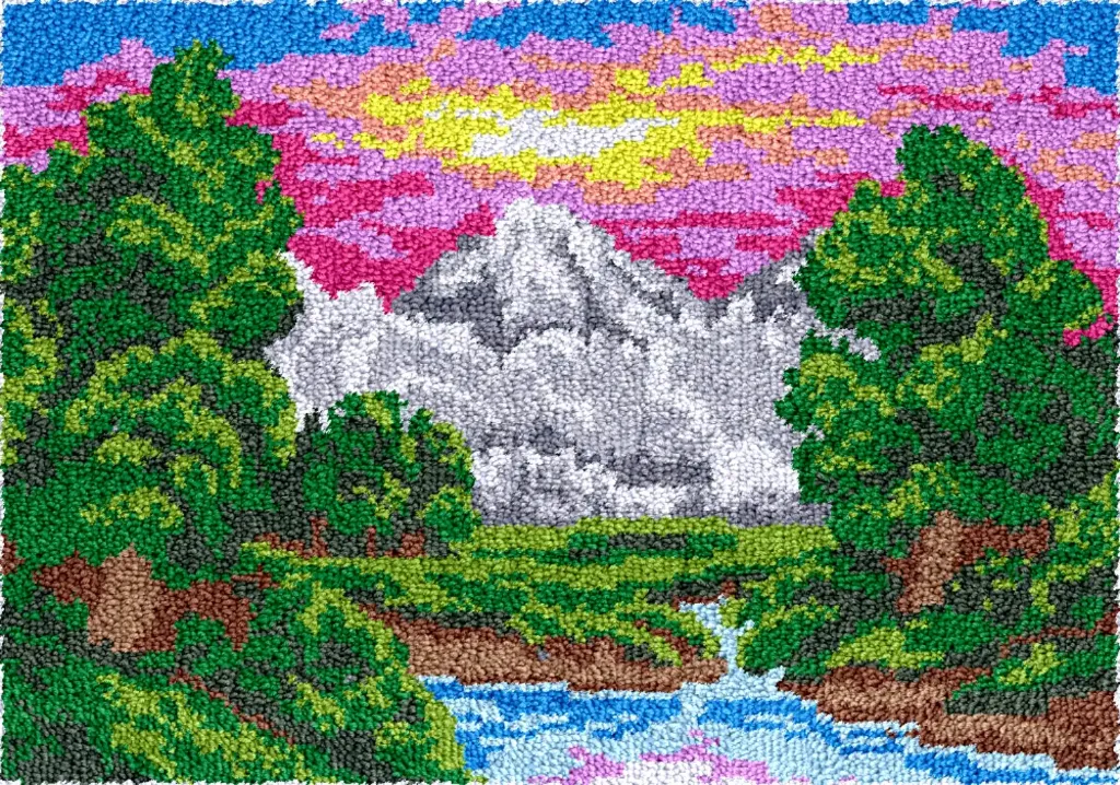 [SHU-whitemountains-87x61-blank] Rug Making Latch Hooking Kit | White Mountain (87x61cm) (Blank Canvas)