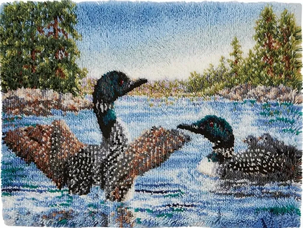 [SHU-ducksinwater-87x61-blank] Rug Making Latch Hooking Kit | Ducks in Water (87x61cm) (Blank Canvas)