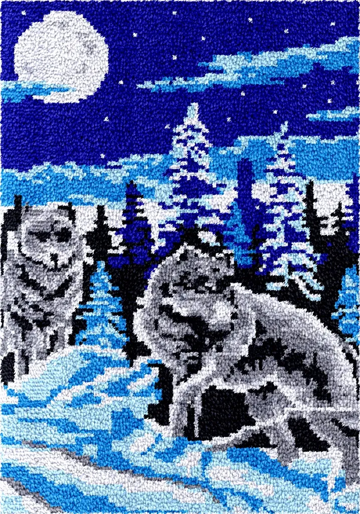 Rug Making Latch Hooking Kit | Two Snow Wolves (87x61cm)