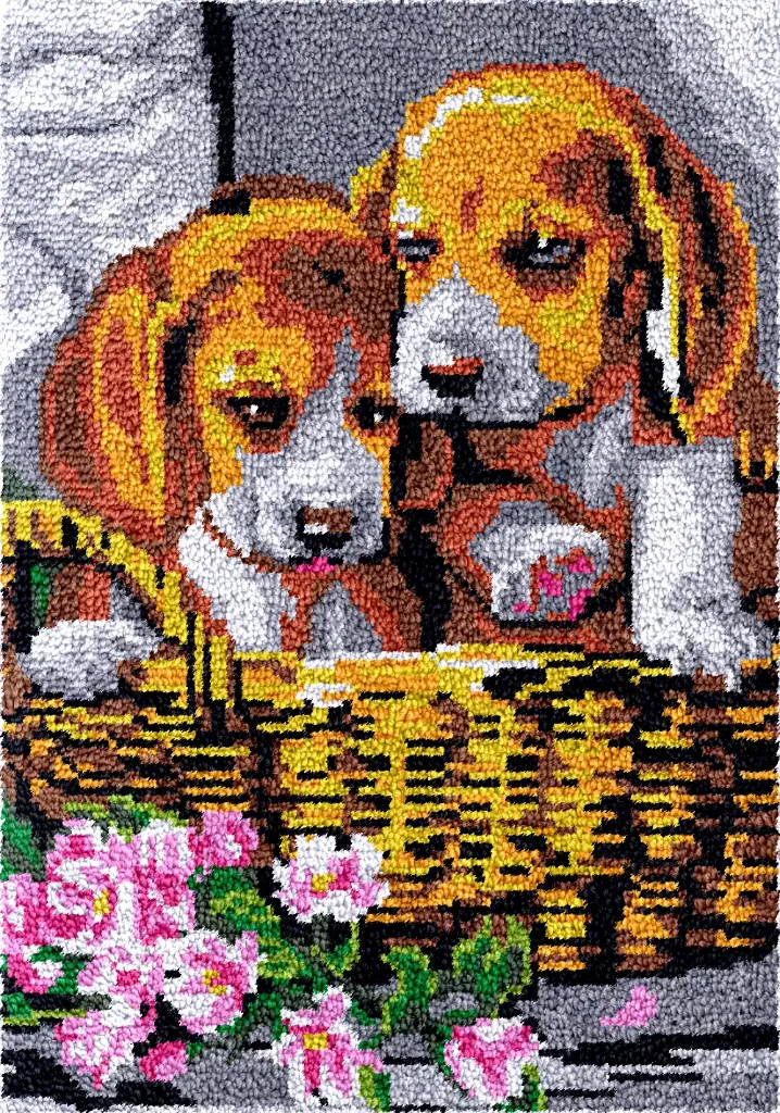 Rug Making Latch Hooking Kit | Puppies in Basket (87x61cm)