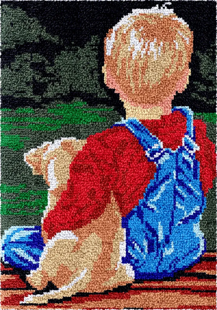 [SHU-boywithpuppy-87x61-blank] Rug Making Latch Hooking Kit | Boy with Puppy (87x61cm) (Blank Canvas)