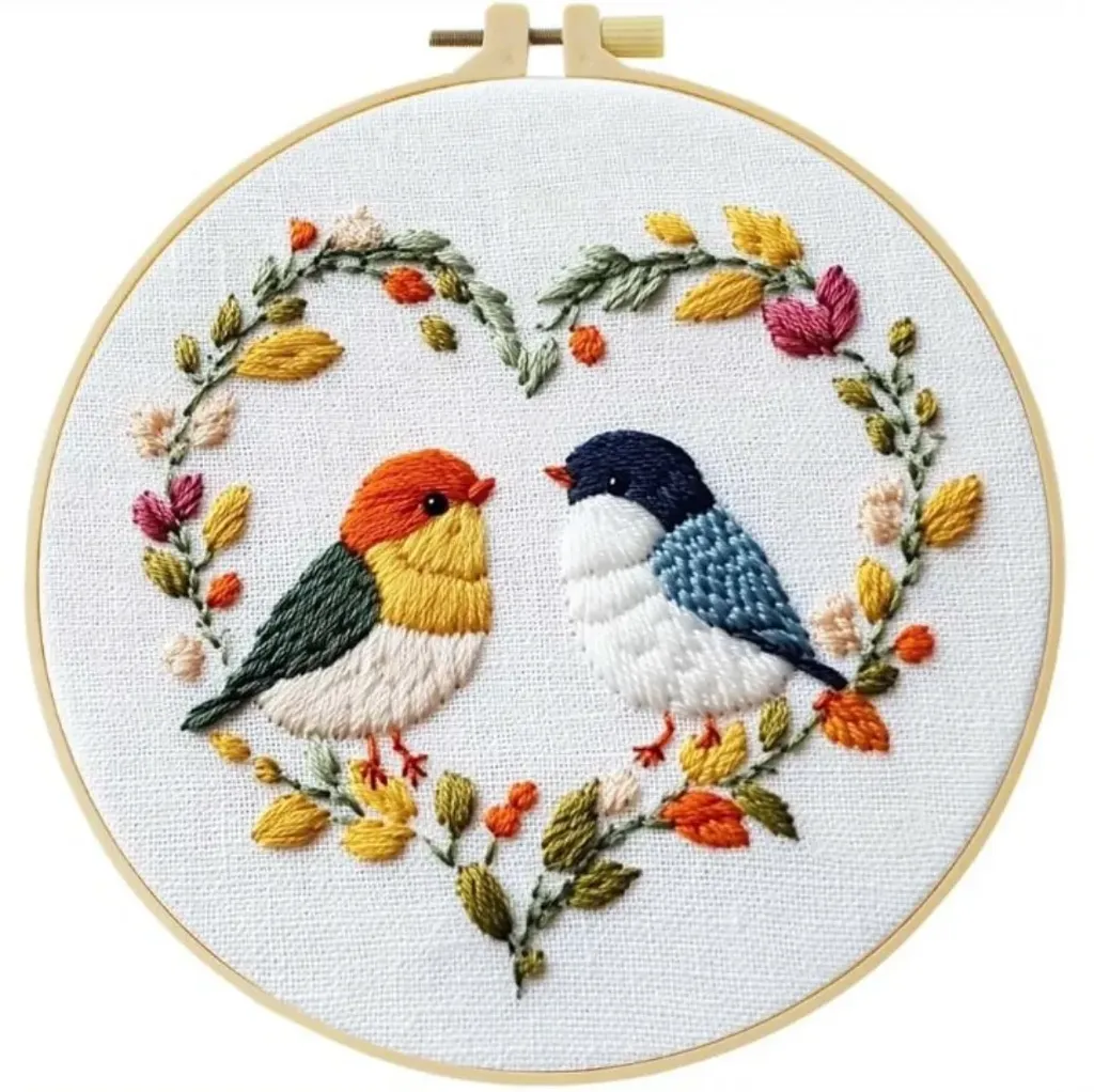 [A-SBS-CrossStichBegin-LoveBids-framed] Cross Stitch Kits for Beginners | Love Birds (20cm)