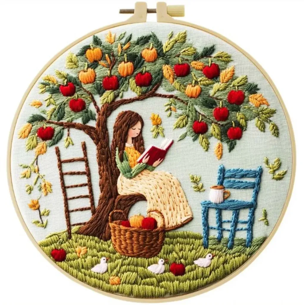 [A-SBS-CrossStichBegin-GirlUnderTree-framed] Cross Stitch Kits for Beginners | Girl Under Tree (20cm)