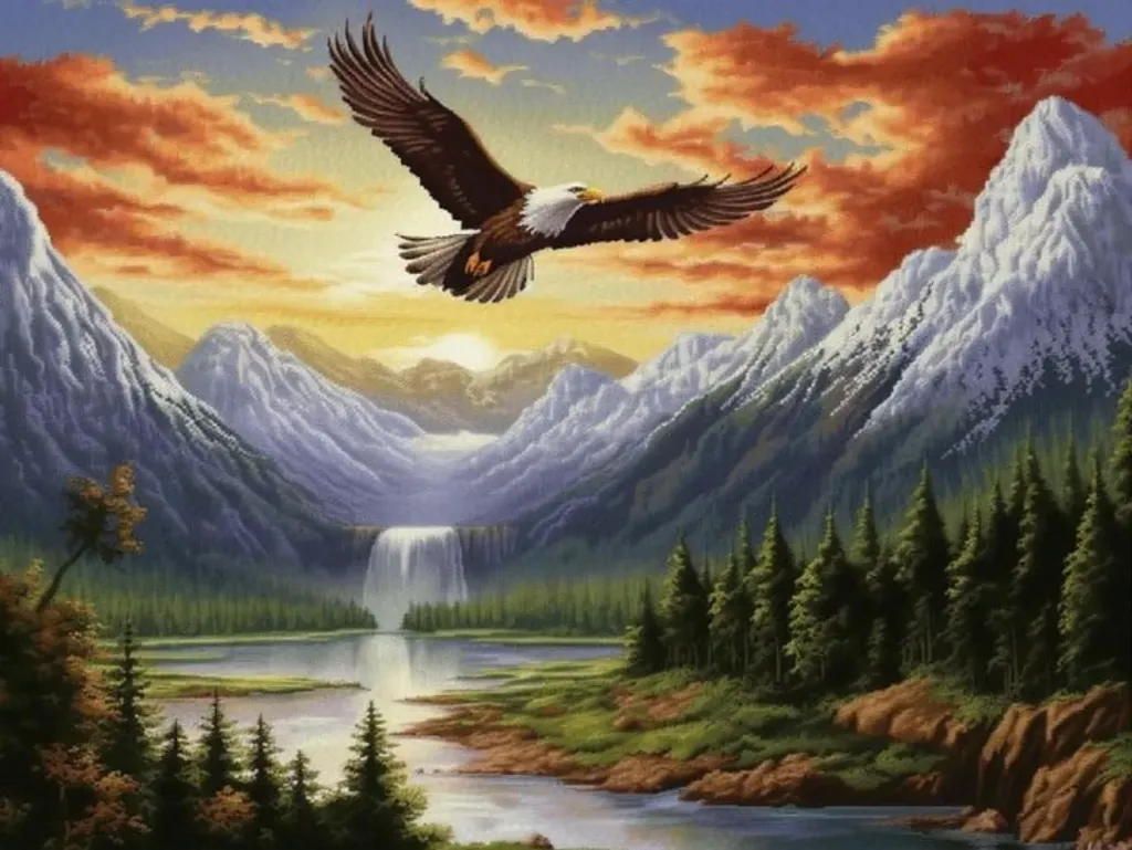 Cross Stitch Needlework Embroidery Kit | Soaring River (40x50cm Printed Canvas)