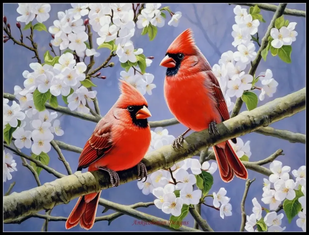 [HBH-Cardinals-40x50-cot-11] Cross Stitch Needlework Embroidery Kit | Cardinals (40x50cm Printed Canvas) (11CT)