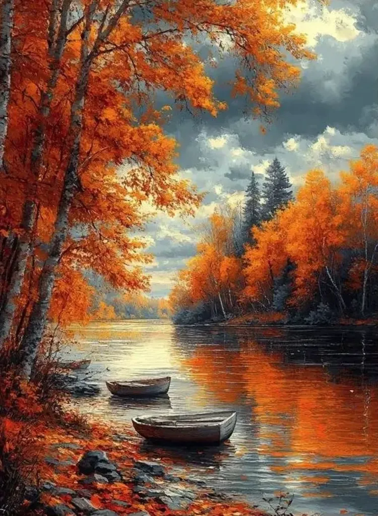 Cross Stitch Needlework Embroidery Kit | Autumn Scenery (40x50cm Printed Canvas)