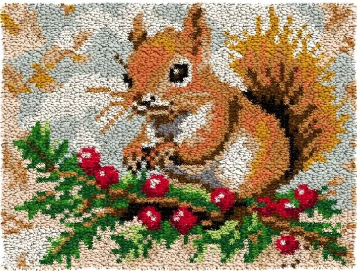 Rug Making Latch Hooking Kit | Squirrel with Berries (52x38cm)