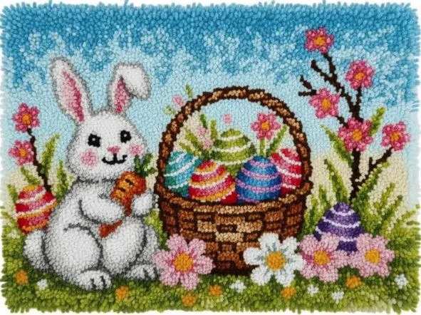 Rug Making Latch Hooking Kit | Easter Bunny (75x55cm Printed Canvas)