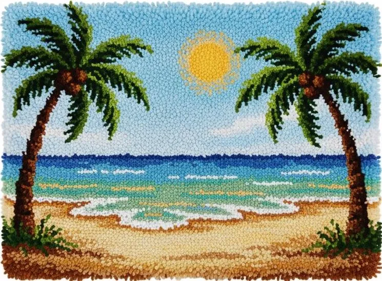 Rug Making Latch Hooking Kit | Tropical Beach (75x55cm Printed Canvas)