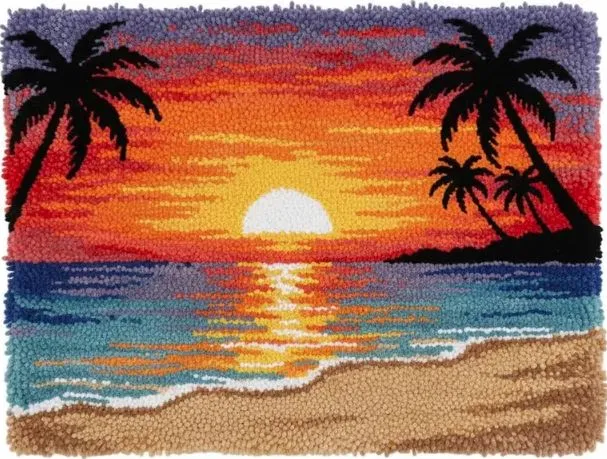 [ETS-BAC-TropicalSunset-75x55-print] Rug Making Latch Hooking Kit | Tropical Sunset (75x55cm Printed Canvas)