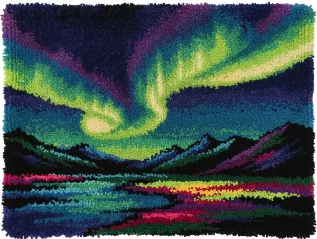 [ETS-BAC-SereneAurora-75x55-print] Rug Making Latch Hooking Kit | Serene Aurora (75x55cm Printed Canvas)