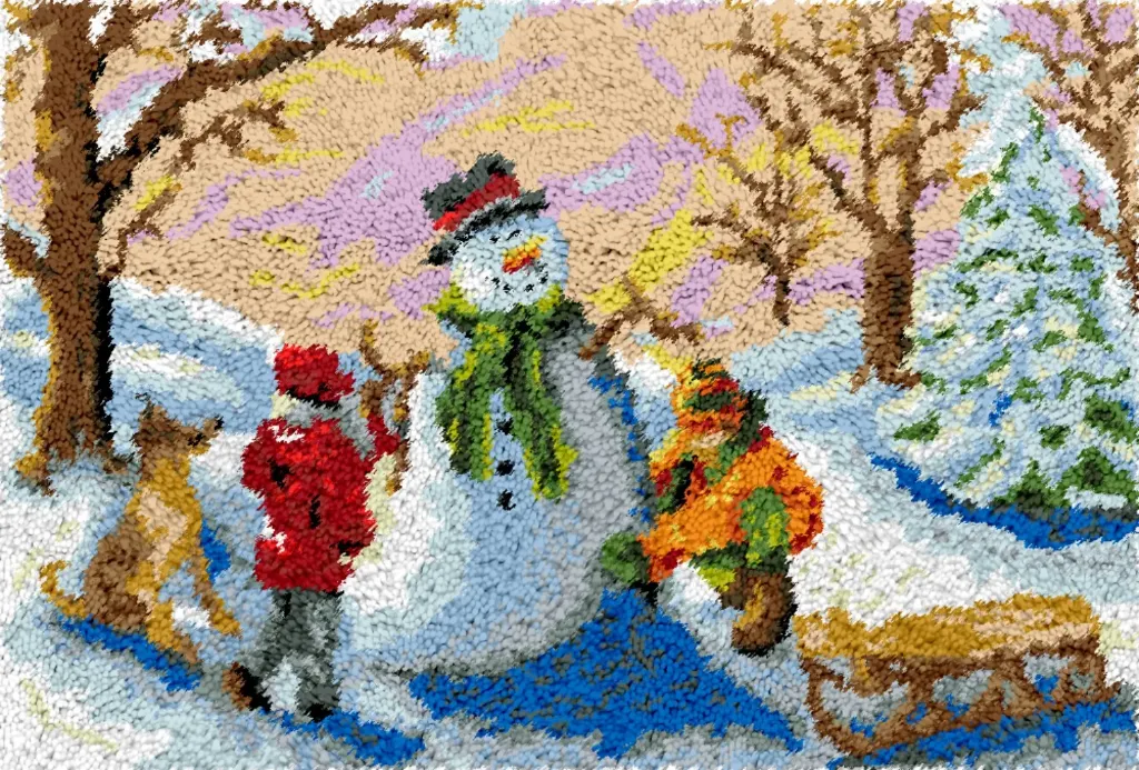 Rug Making Latch Hooking Kit | Building Snowman (102x69cm)