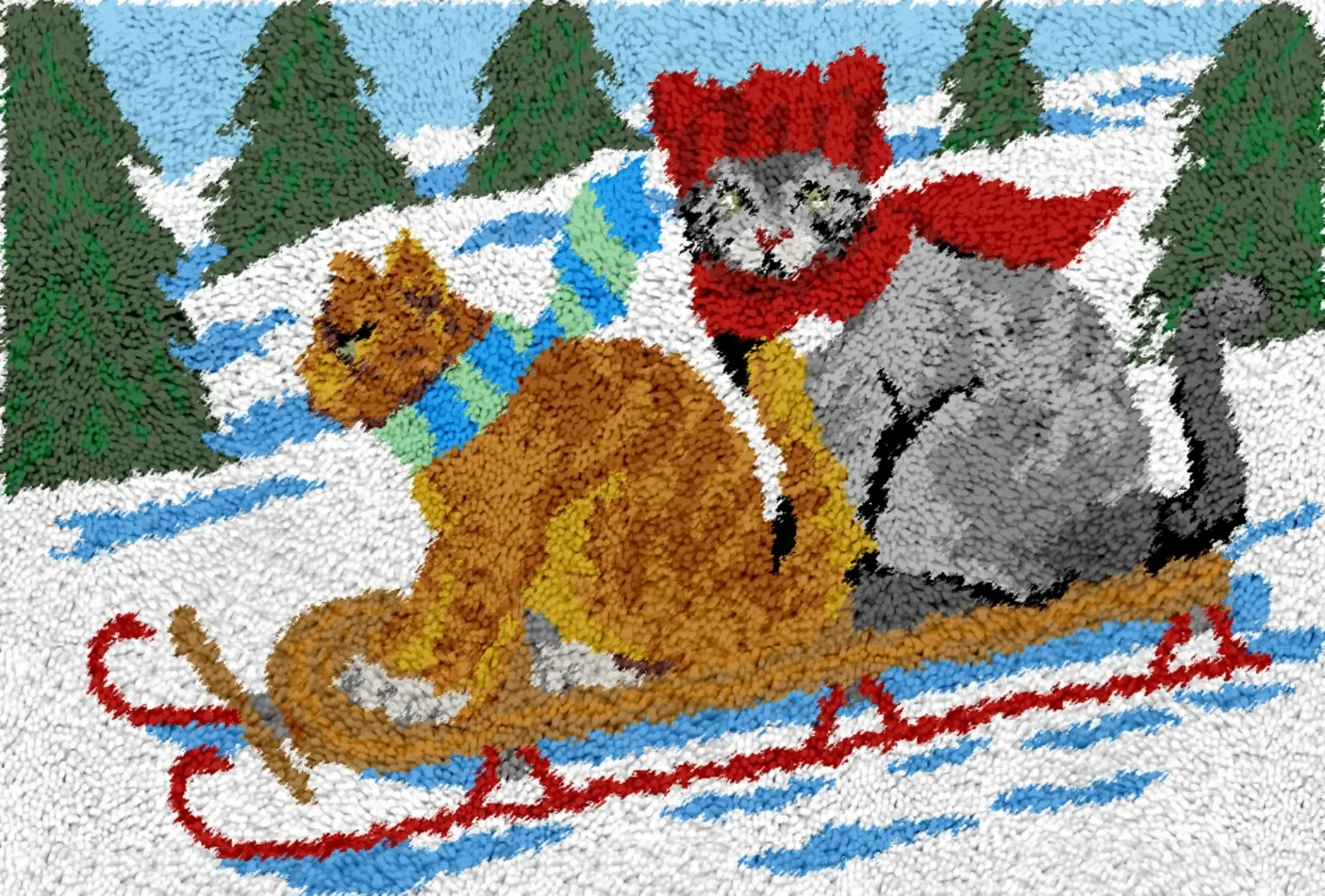 Rug Making Latch Hooking Kit | Cats Sledding (102x69cm)