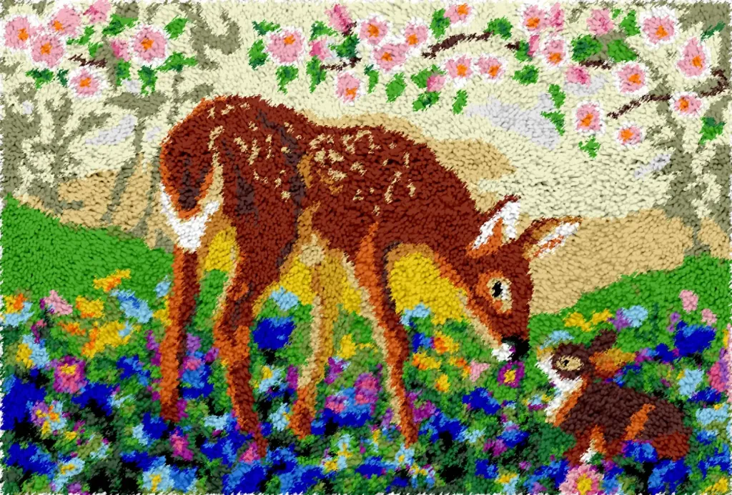 Rug Making Latch Hooking Kit | Deer With Rabbit (102x69cm)
