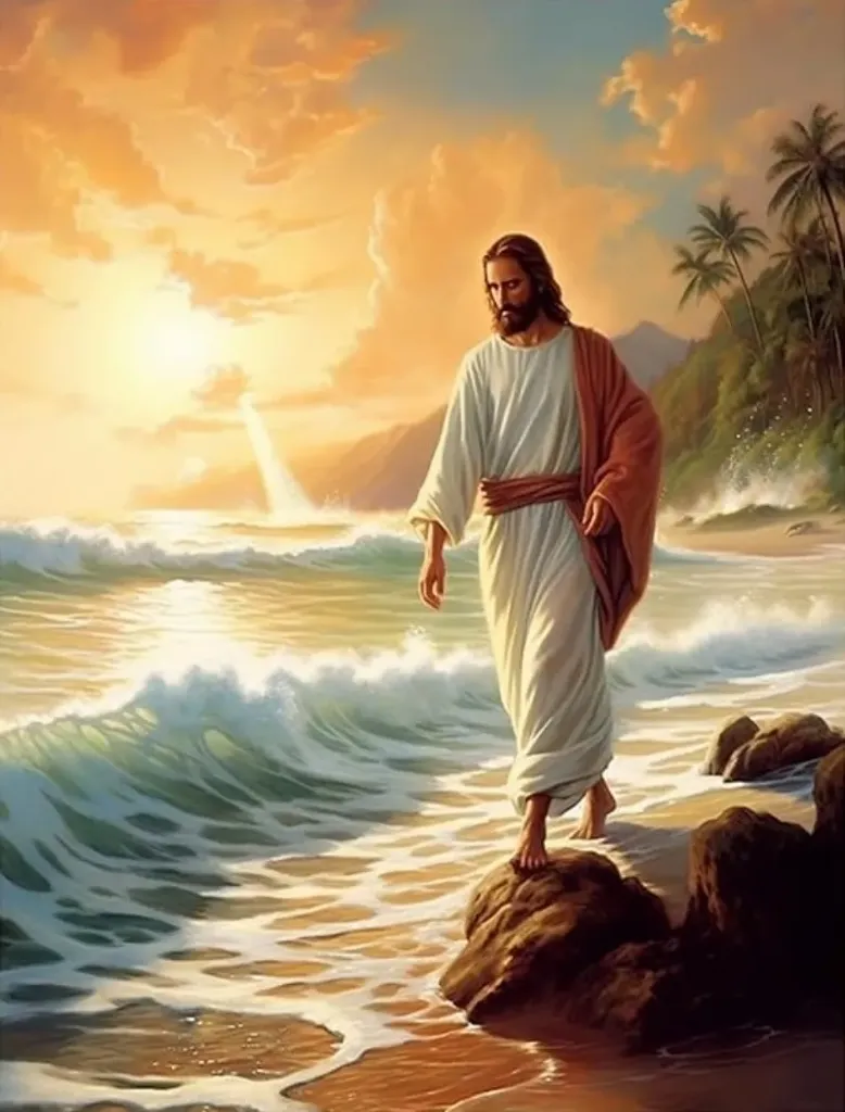 [HBH-jesuswalkingonbeach-30x40-cot-11] Cross Stitch Needlework Embroidery Kit | Jesus Walk on Beach (30x40cm Printed Canvas) (11CT)