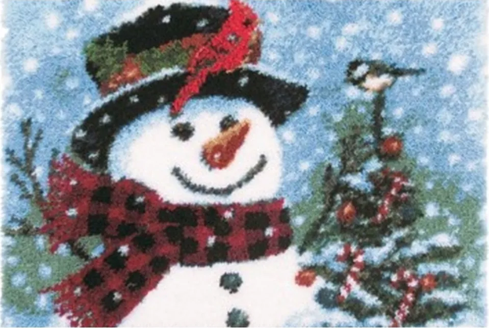 Rug Making Latch Hooking Kit | Snowman with Birds (52x38cm)