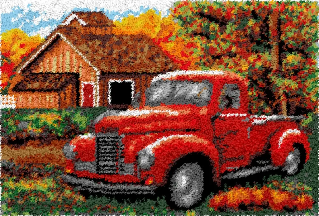 [SHU-vintagetruck-102x69-blank] Rug Making Latch Hooking Kit | Vintage Truck (102x69cm) (Blank Canvas)