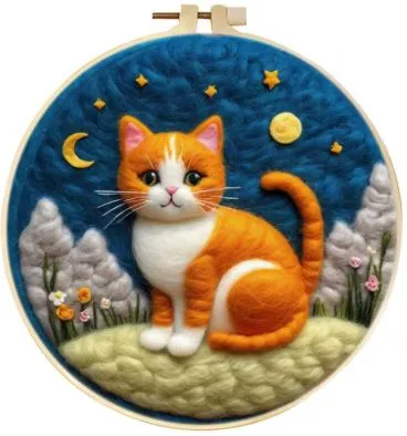[A-GPS-FELT-OrangeCat-20] Wool Felting Kit for Beginner | Orange Cat (20cm with Frame)