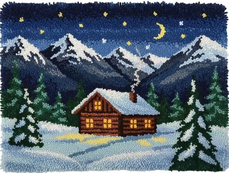 Rug Making Latch Hooking Kit | Snowy Cabin (87x61cm)