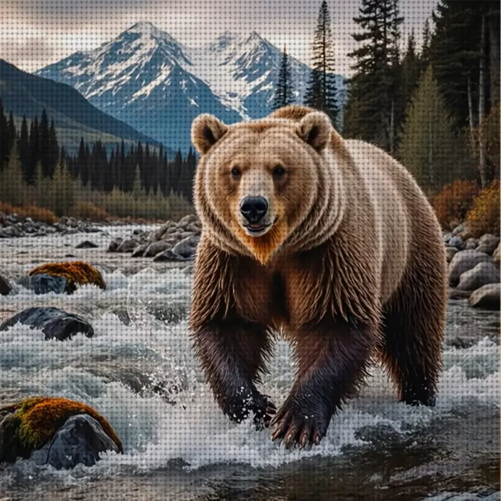 Cross Stitch Needlework Embroidery Kit | Bear (35x35cm Printed Canvas) (11CT)