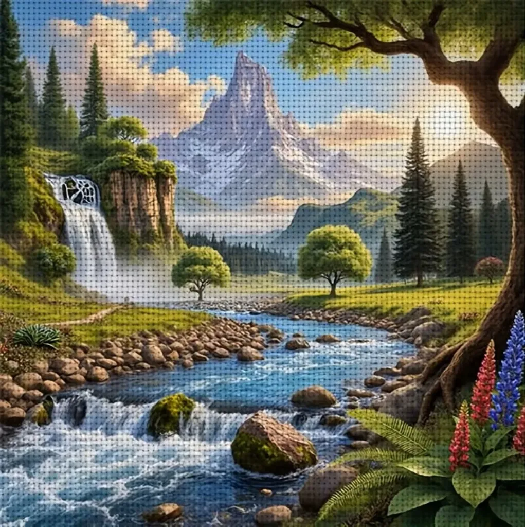 Cross Stitch Needlework Embroidery Kit | River (35x35cm Printed Canvas) (11CT)