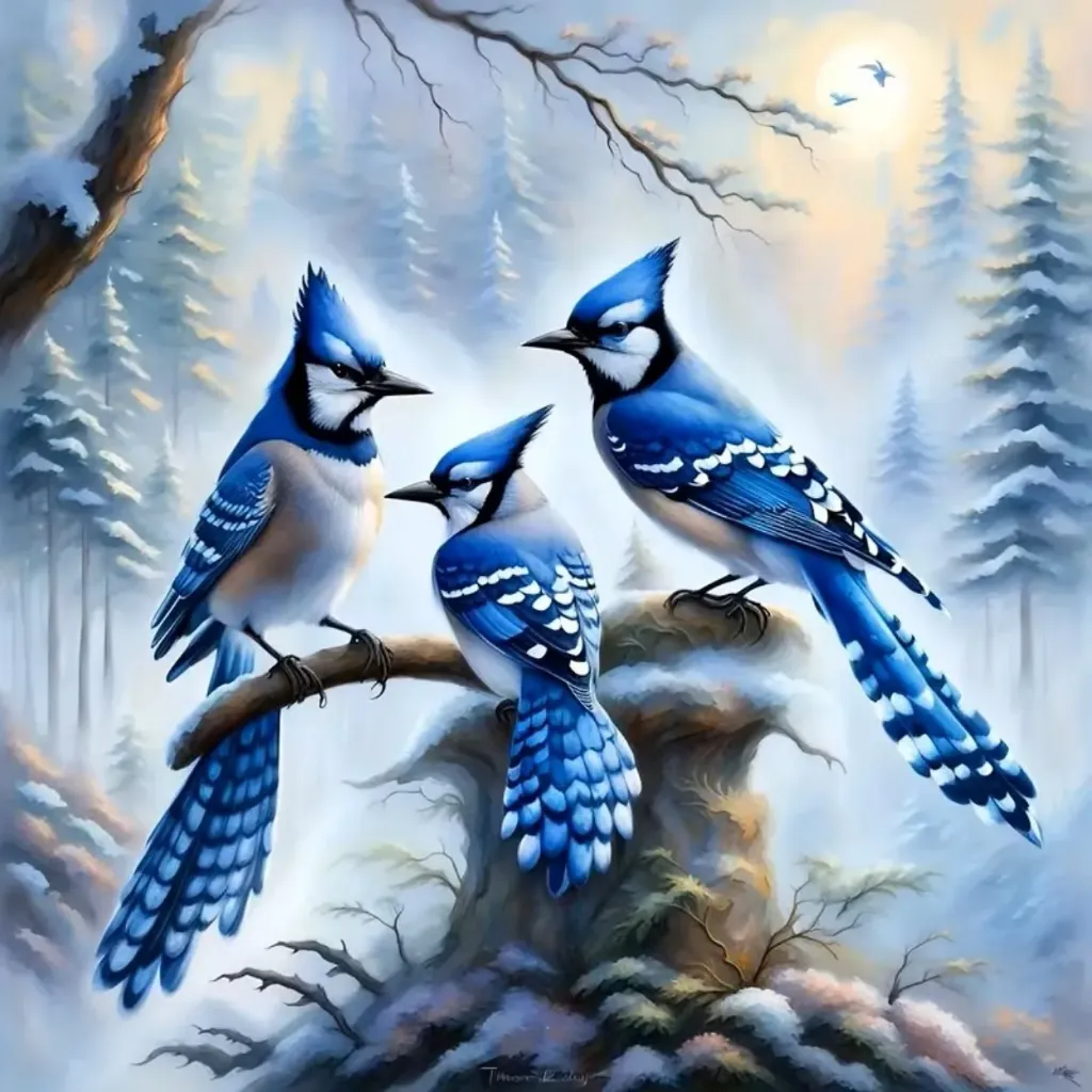 Cross Stitch Needlework Embroidery Kit | Bluejays (35x35cm Printed Canvas) (11CT)