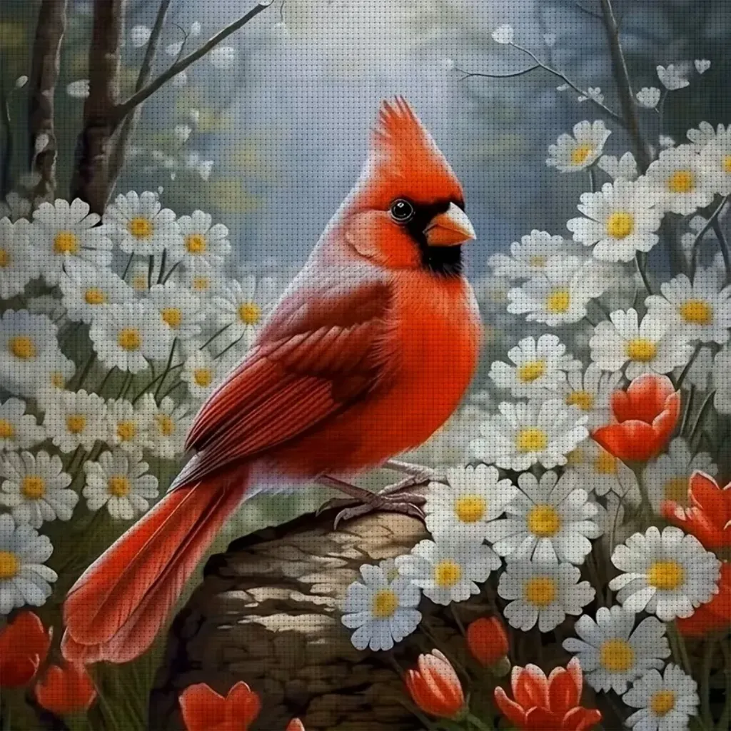 Cross Stitch Needlework Embroidery Kit | Cardinal (35x35cm Printed Canvas)