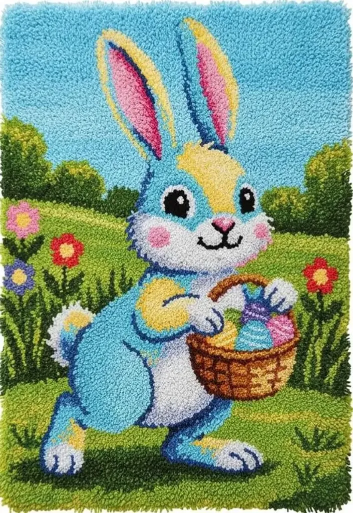 [ETS-WAC-EasterBunny-102x69-print] Rug Making Latch Hooking Kit | Easter Bunny (102x69cm) (Printed Canvas)