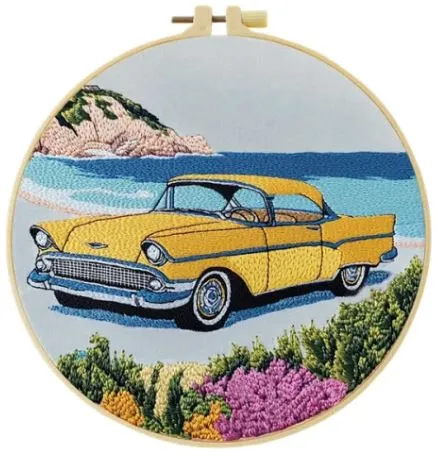[A_SBS_CSBEGIN_CarOnBeach_20] Cross Stitch Kits for Beginners | Car On Beach (20cm)