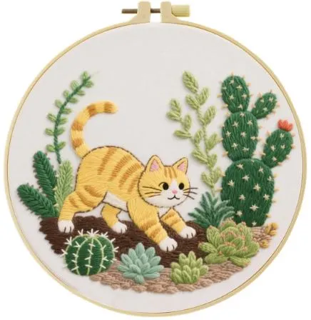 [A-SBS-CSBEGIN-CatInPlants-20] Cross Stitch Kits for Beginners | Cat In Plants (20cm)