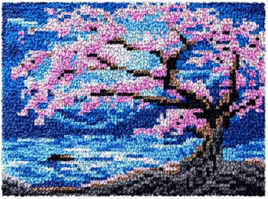 [SHU-CherryBlossom-87x61-blank] Rug Making Latch Hooking Kit | Cherry Blossom (87x61cm) (Blank Canvas)
