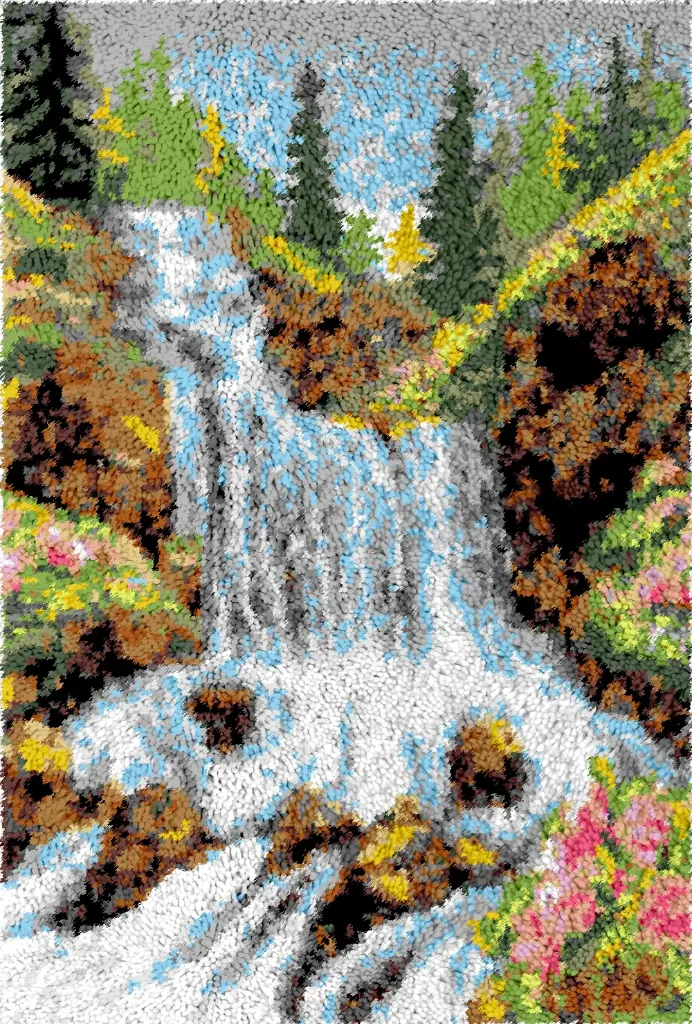 [A-SHU-waterfalls-87x61-blank] Rug Making Latch Hooking Kit | Waterfalls (87x61cm) (Blank Canvas)