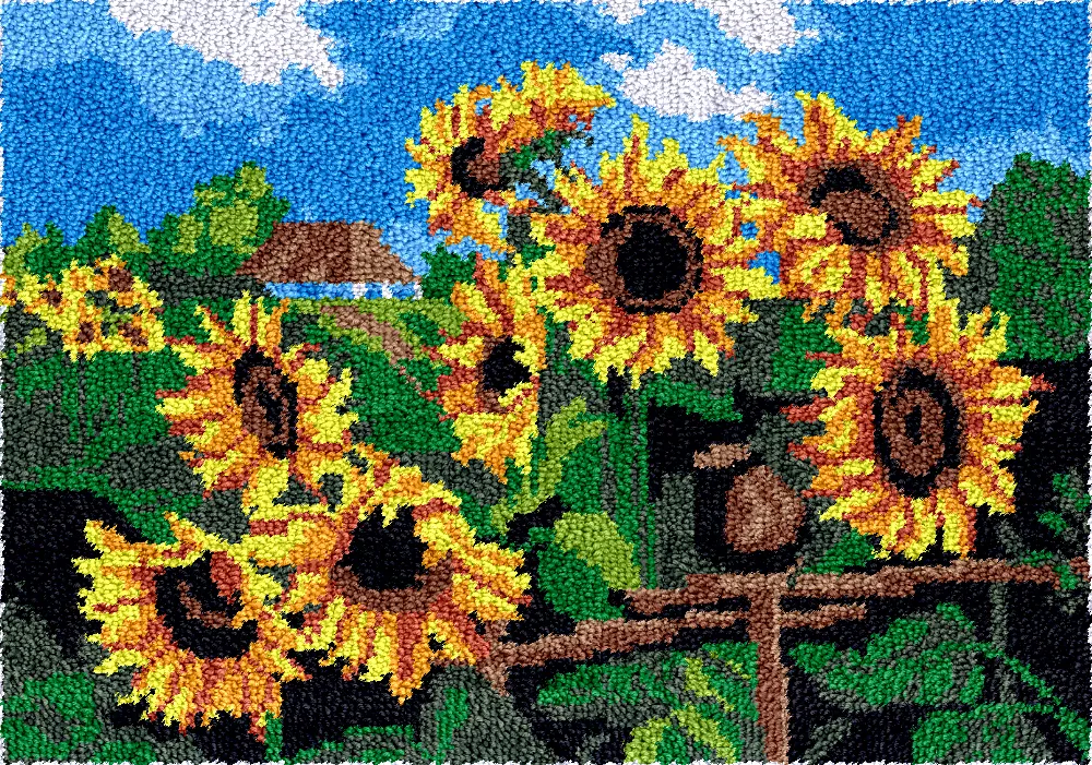 [A-SHU-sunflowerfield-87x61-blank] Rug Making Latch Hooking Kit | Sunflower Field (87x61cm) (Blank Canvas)