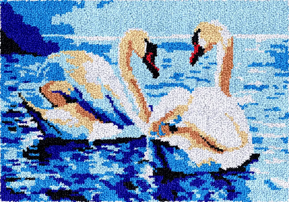 [SHU-twoswanslake-87x61-blank] Rug Making Latch Hooking Kit | Two Swans in Love (87x61cm) (Blank Canvas)