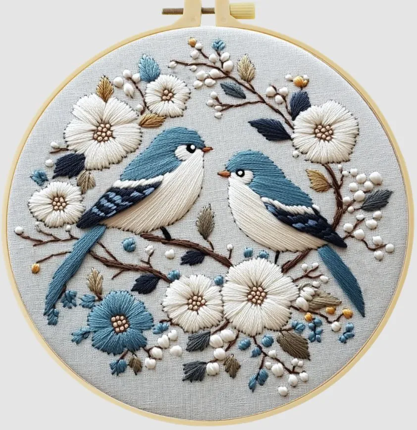 Cross Stitch Kits Embroidery Kits for Beginners | 2 Birds (20cm with frame)