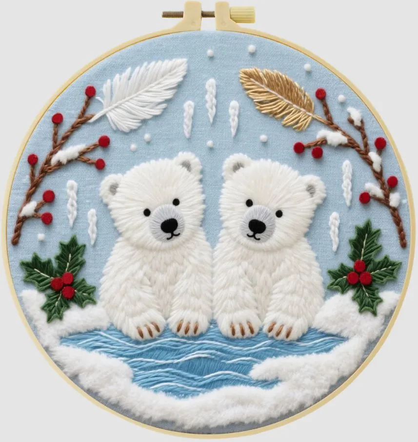 [A-TVS-CSBegin-2PolarBears] Cross Stitch Kits for Beginners | 2 Polar Bears (20cm with frame)