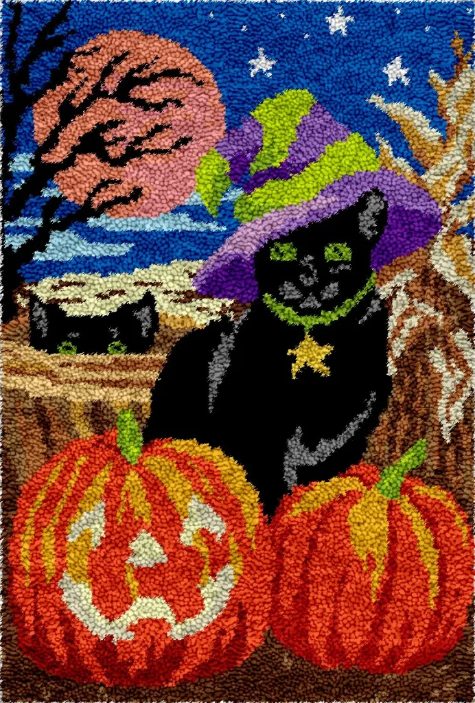 Rug Making Latch Hooking Kit | Halloween Black Cat (102x69cm)