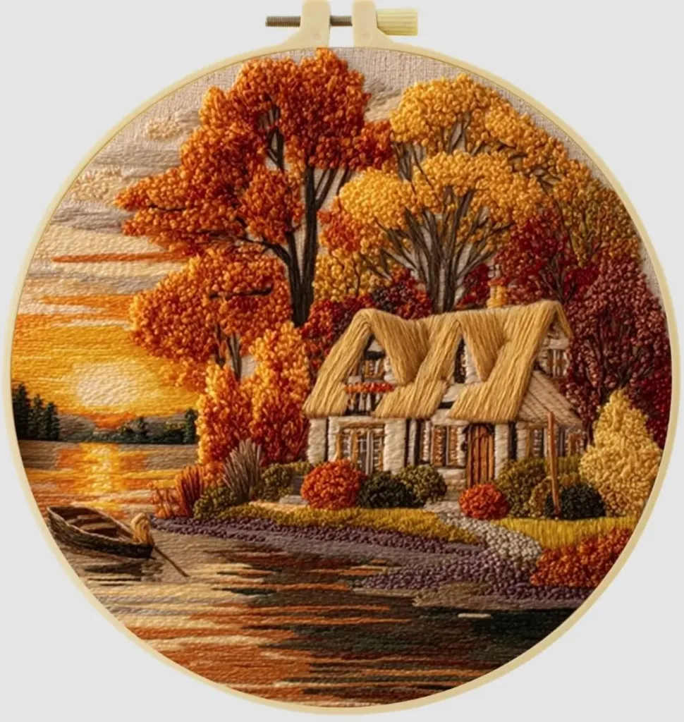 [A-TVS-CSBegin-Cottage Sunset] Cross Stitch Kits for Beginners | Cottage Sunset (20cm with frame)
