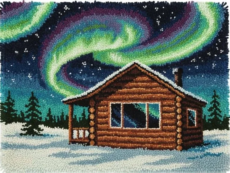 Rug Making Latch Hooking Kit | Alaska Log Cabin (75x55cm Printed Canvas)
