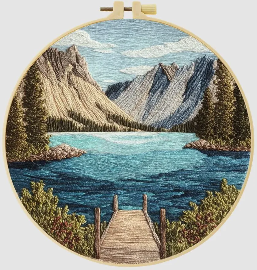 [A-TVS-CSBegin-Lake] Cross Stitch Kits for Beginners | Lake (20cm with frame)