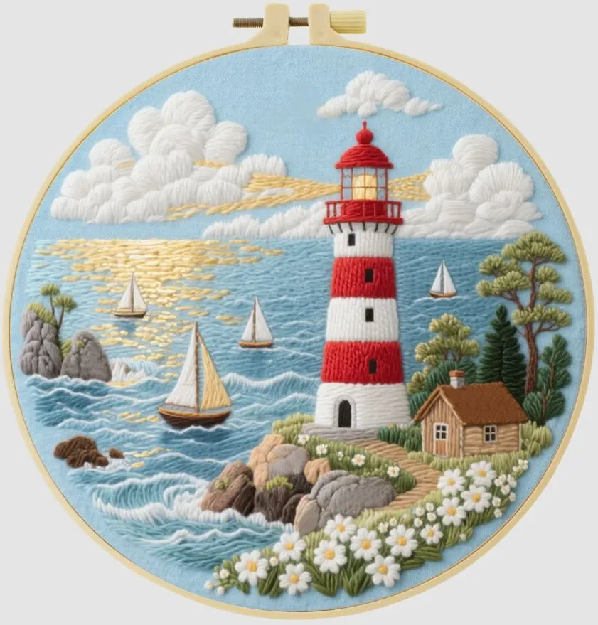[A-TVS-CSBegin-LighthouseOnIsland] Cross Stitch Kits for Beginners | Lighthouse on Island (20cm with frame)