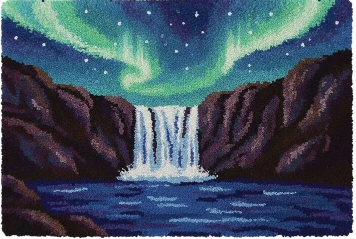 [ETS-WAC-AuroraWaterfalls-148x102-print] Rug Making Latch Hooking Kit | Aurora Waterfalls (148x102cm Printed Canvas)