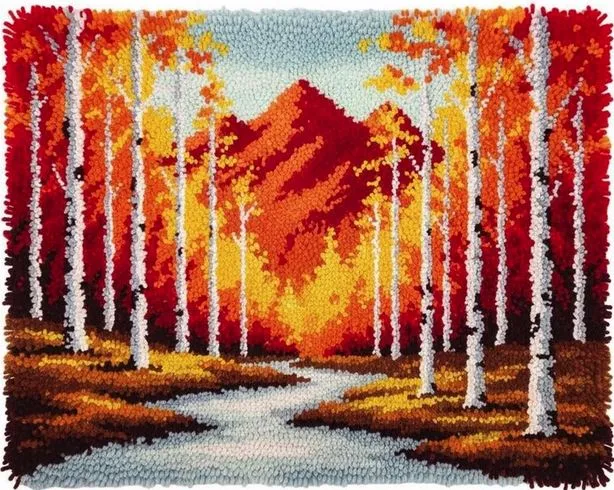 [ETS-BAC-AutumnBirchForest-75x55-print] Rug Making Latch Hooking Kit | Autumn Birch Forest (75x55cm Printed Canvas)