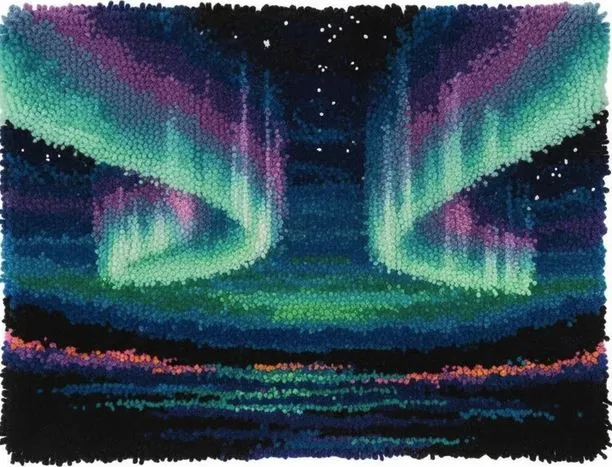 [ETS-BAC-AuroraBorealis-75x55-print] Rug Making Latch Hooking Kit | Aurora Borealis (75x55cm Printed Canvas)