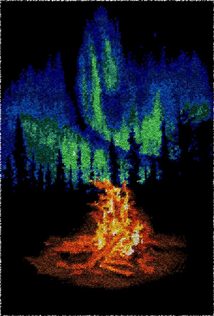 [SHU-campfire-102x69-blank] Rug Making Latch Hooking Kit | Campfire (102x69cm) (Blank Canvas)